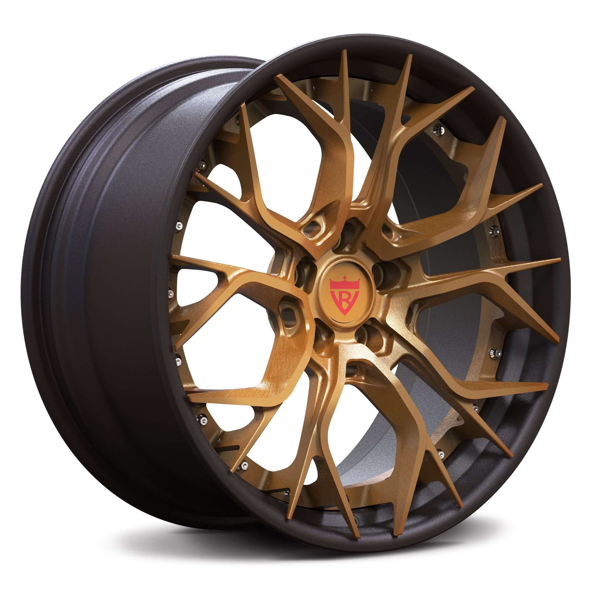 Custom 2-piece aggressive forged wheels RV-DR16 featuring gold finish, ideal for Corvette C8 and custom forged rims.