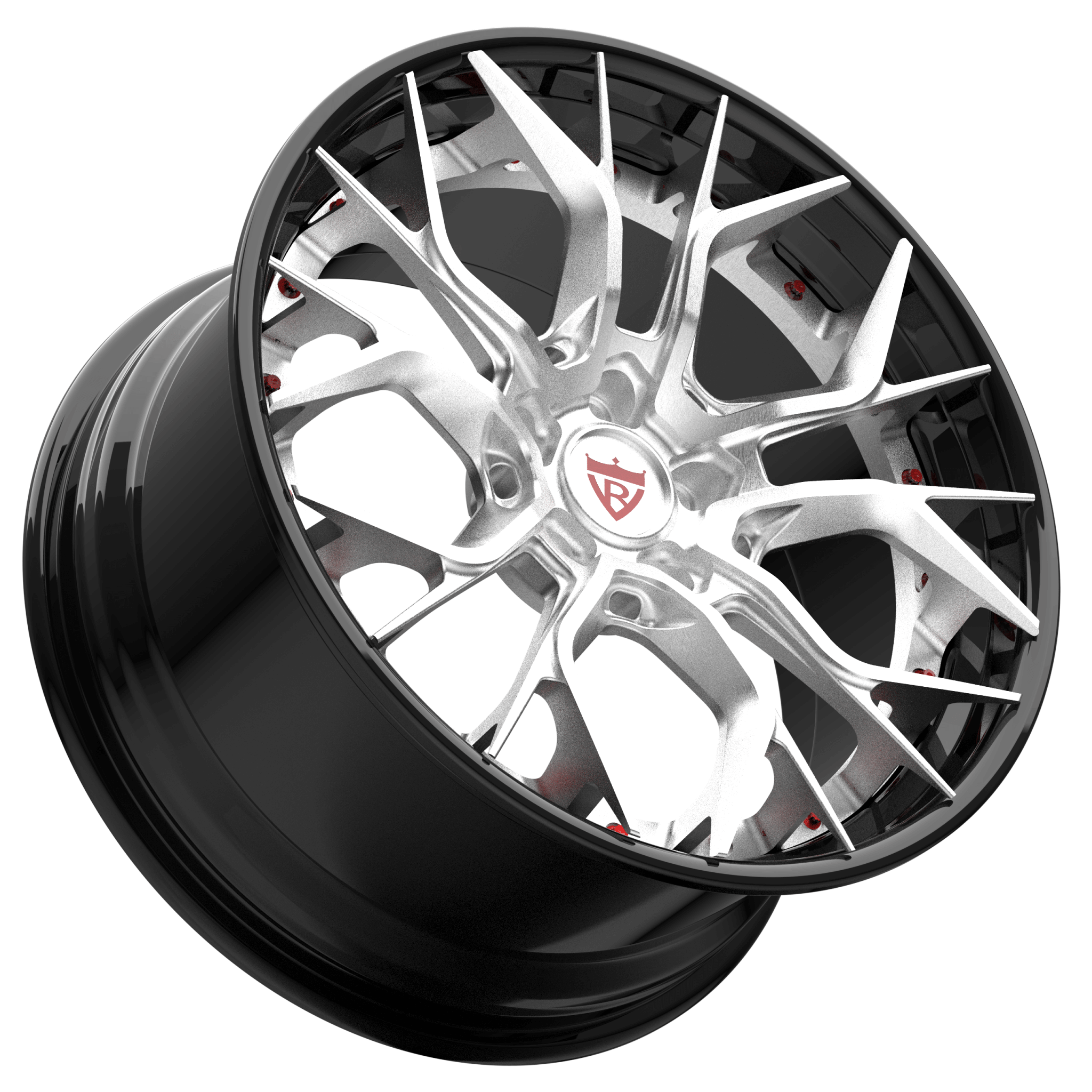 Custom 2-piece aggressive forged wheels RV-DR16, chrome Corvette rims designed for Corvette C8 performance.