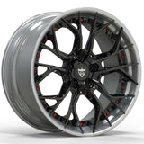 Custom 2-piece aggressive forged wheels RV-DR16 for Corvette C8, featuring sleek black design and chrome accents.