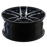 Custom 1 piece forged wheel in black with blue accents, designed for high-performance vehicles.