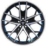 Custom forged 18-inch wheel design featuring black and blue finish, perfect for sport and luxury vehicles.