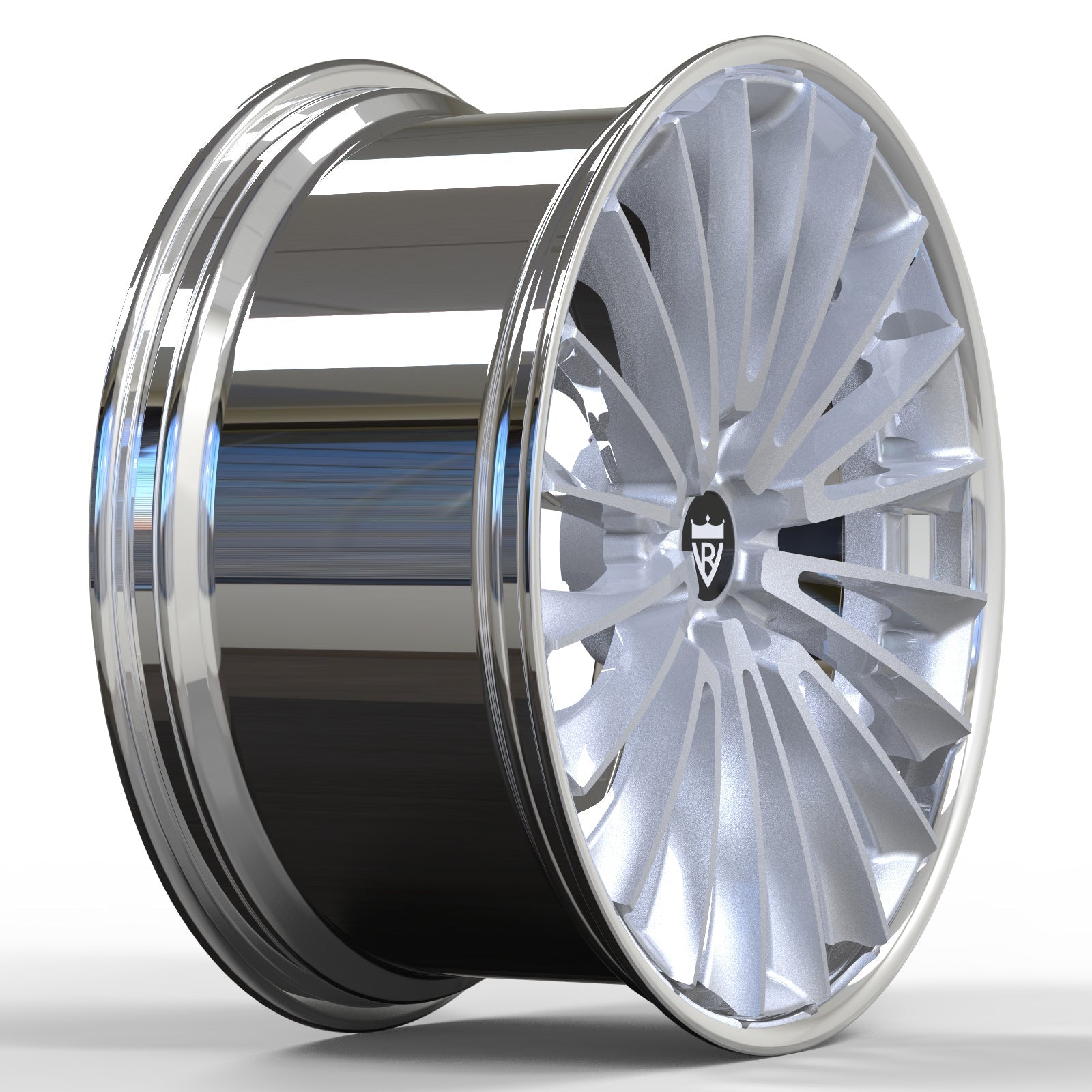 Custom forged wheel for Mercedes-Benz with chrome finish, featuring a sleek design and high-quality craftsmanship.