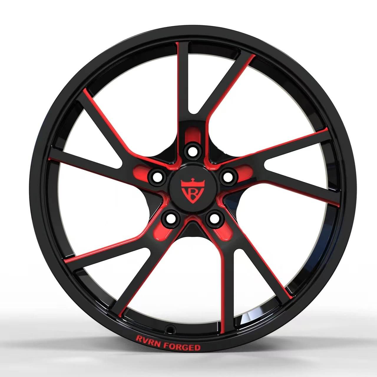 C6 Corvette custom wheels in red and black, featuring a modern forged design, ideal for aftermarket upgrades.