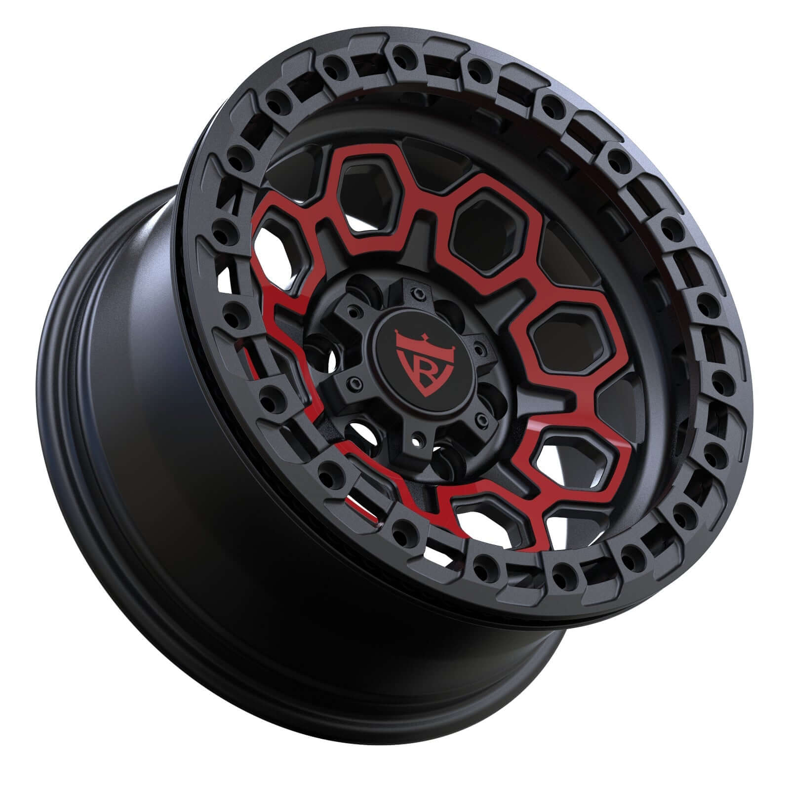 Custom 1 piece forged wheel with black and red finish, ideal for Ford F150 and other trucks.