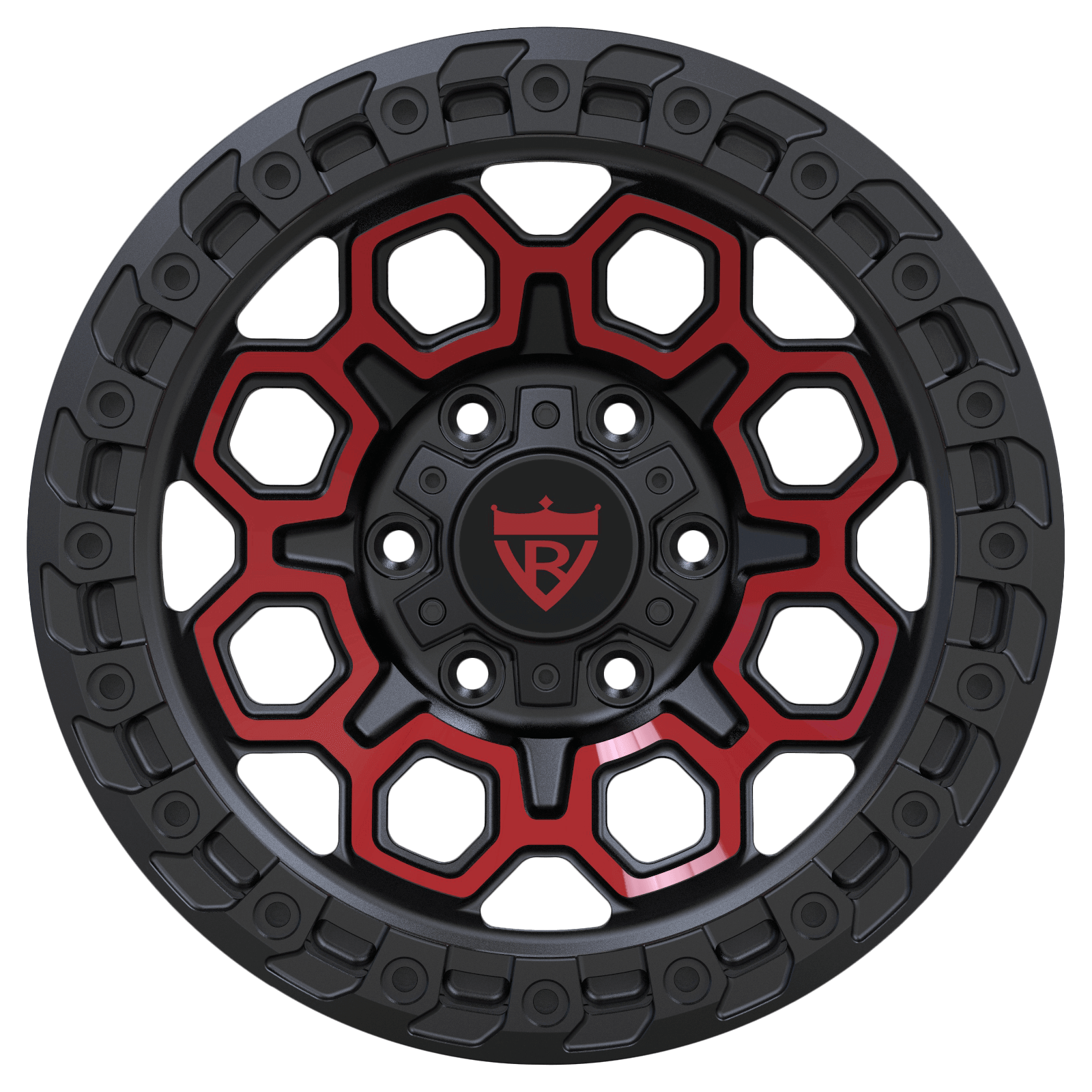 Custom one-piece forged wheel with red accents and black finish suitable for trucks and SUVs.