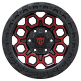 Custom one-piece forged wheel with red accents and black finish suitable for trucks and SUVs.