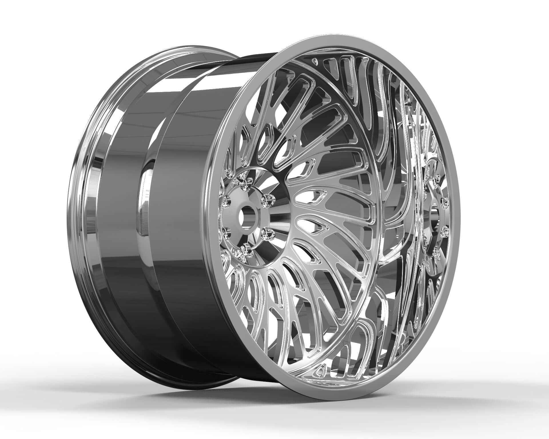 Chrome custom forged monoblock deep dish wheel, RV-M028, suitable for trucks and pickups, enhancing aftermarket and 4x4 aesthetics.