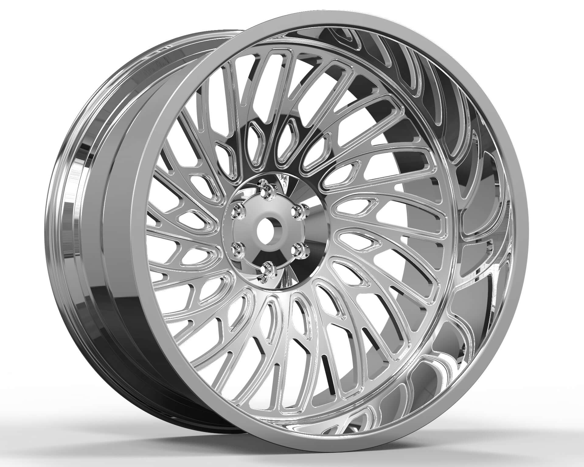 Custom forged monoblock deep dish wheel, chrome finish, ideal for trucks and pickups, aftermarket 4x4 wheels.