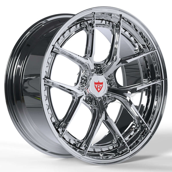 RVRN RV-DB179 custom forged chrome rims featuring a Y spoke wheel design, premium chrome finish, custom forged wheel solution for Corvette C8 performance vehicles
