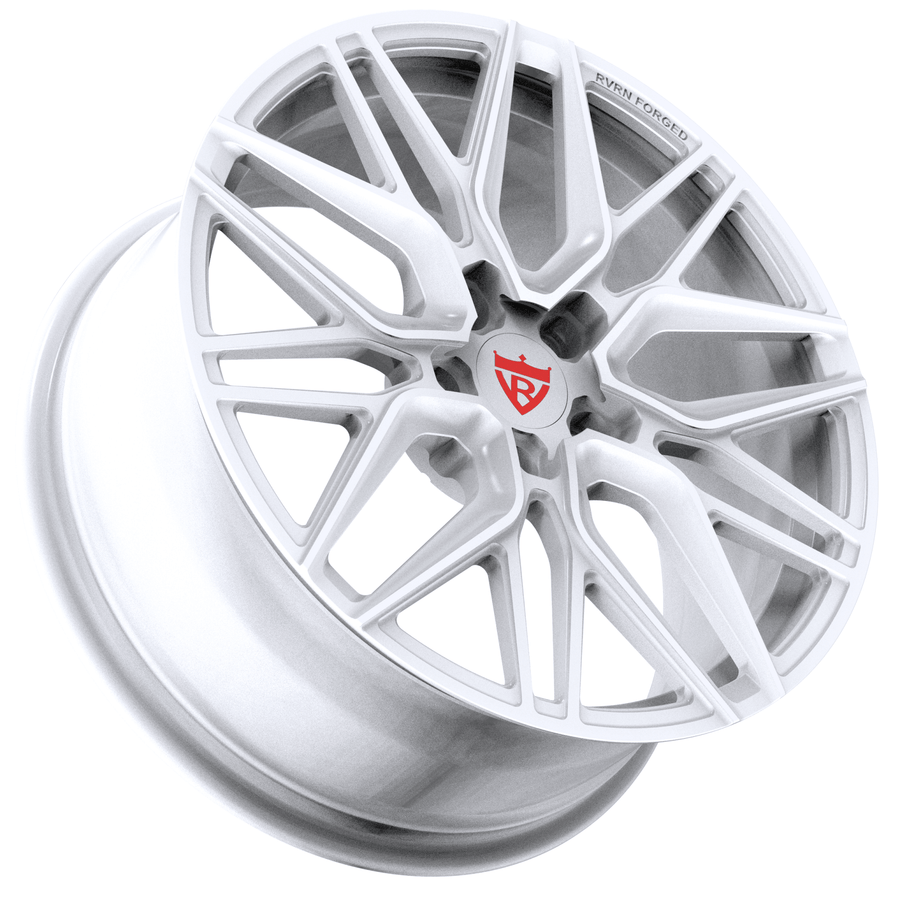 RVRN RV-MC01 forged white rims, close-up multi-spoke, Porsche sports car, premium white rims