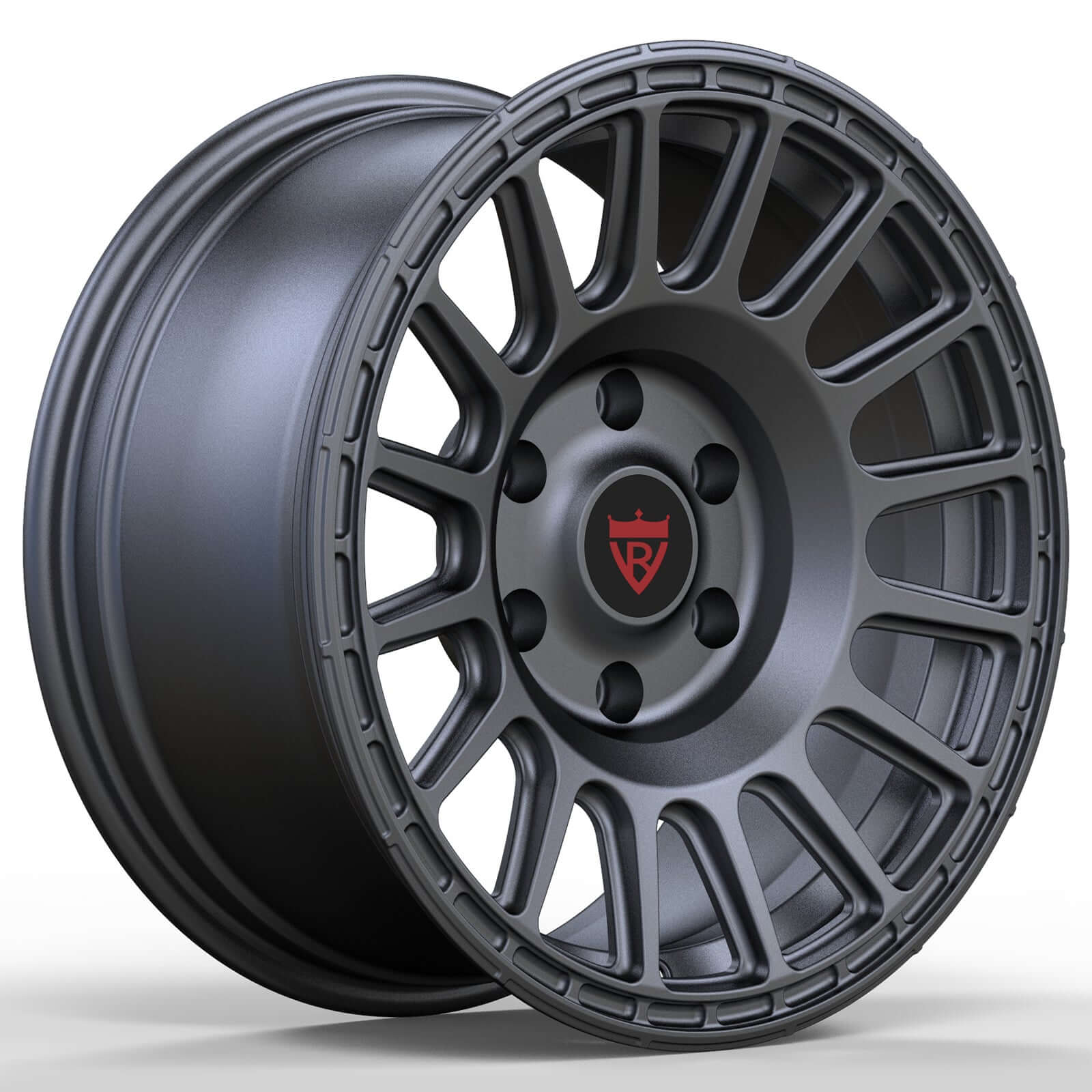 Custom forged wheels in black finish designed for Toyota trucks and RAV4, showcasing intricate spoke design.