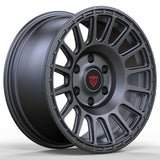 Custom forged wheels in black finish designed for Toyota trucks and RAV4, showcasing intricate spoke design.
