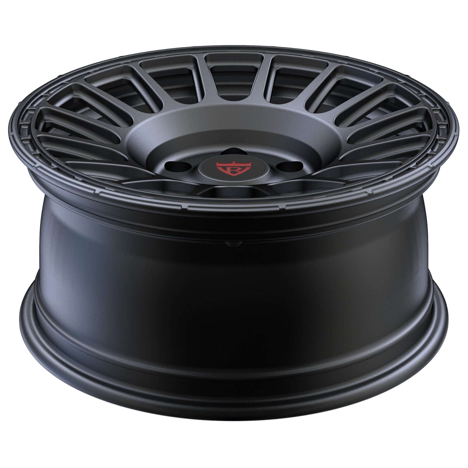 Custom forged wheel design in matte black finish, ideal for various vehicle makes including Toyota and Ford.