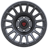 Custom forged wheel design RV-MT117 in matte black finish, perfect for various vehicle models including Toyota and Ford.