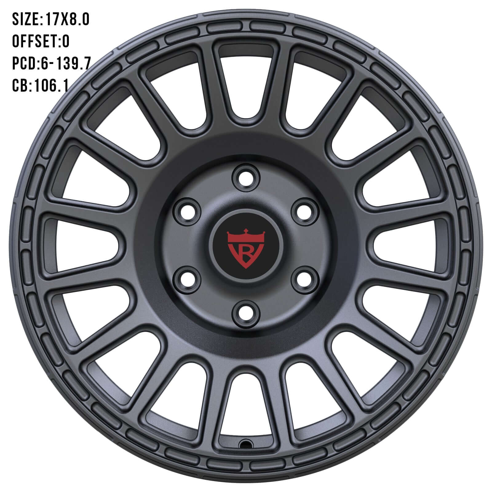 Custom 1 piece forged wheel RV-MT117 in matte black finish, suitable for various truck and SUV models.