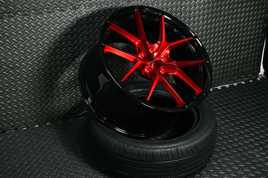 2014 Corvette C7 Z51 custom concave forged wheels, RVRN RV-MR05, Crystal Burgundy and Gloss Black, 19x8.5 +38MM / 20x10 +50MM
