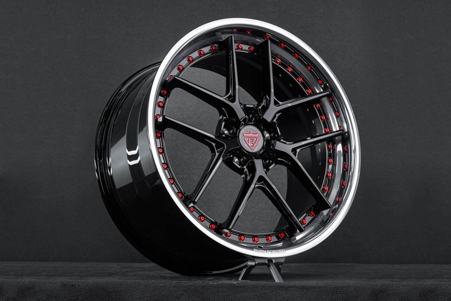 2015 Corvette C7 Z51 custom 2-piece step lip forged wheels, RVRN RV-DR08, Gloss Black and Polished, 20x9.5 +53MM / 21x11 +70MM
