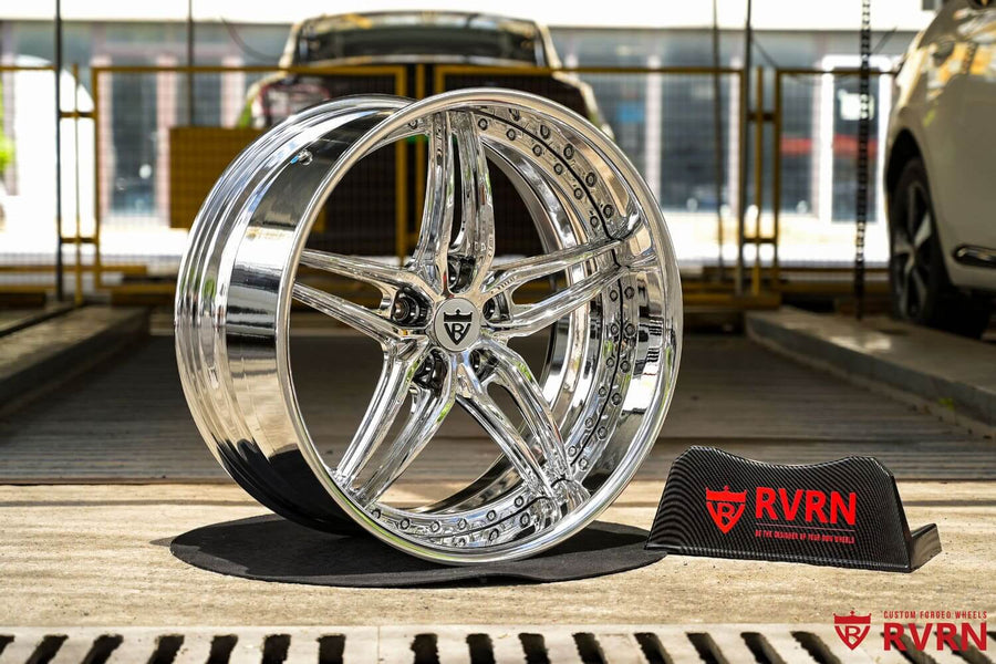 Chrome RVRN RV-DP03 deep dish 5 spoke forged wheel built for a 1990 Chevrolet C1500 Silverado.