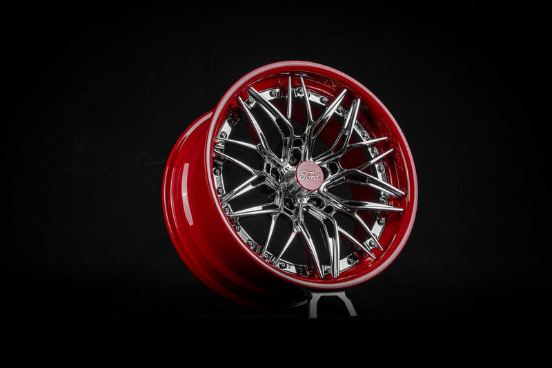 1963 Ford Galaxie 1/2 Custom Chrome & Dark Red Forged Wheels: RV-C081