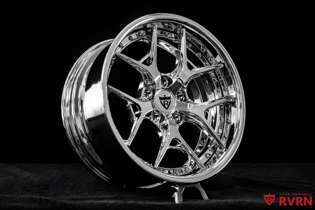 RVRN RV-DR08D Corvette C4 wheels with two-piece forged Y-spoke deep dish design, all chrome, 18x8 front and 18x9 rear