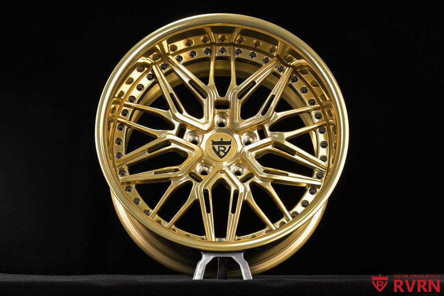 1967 Camaro with RVRN RV-T081 custom wheels in polished frozen gold, featuring a deep dish forged design and 18x9 front, 18x10 rear fitment