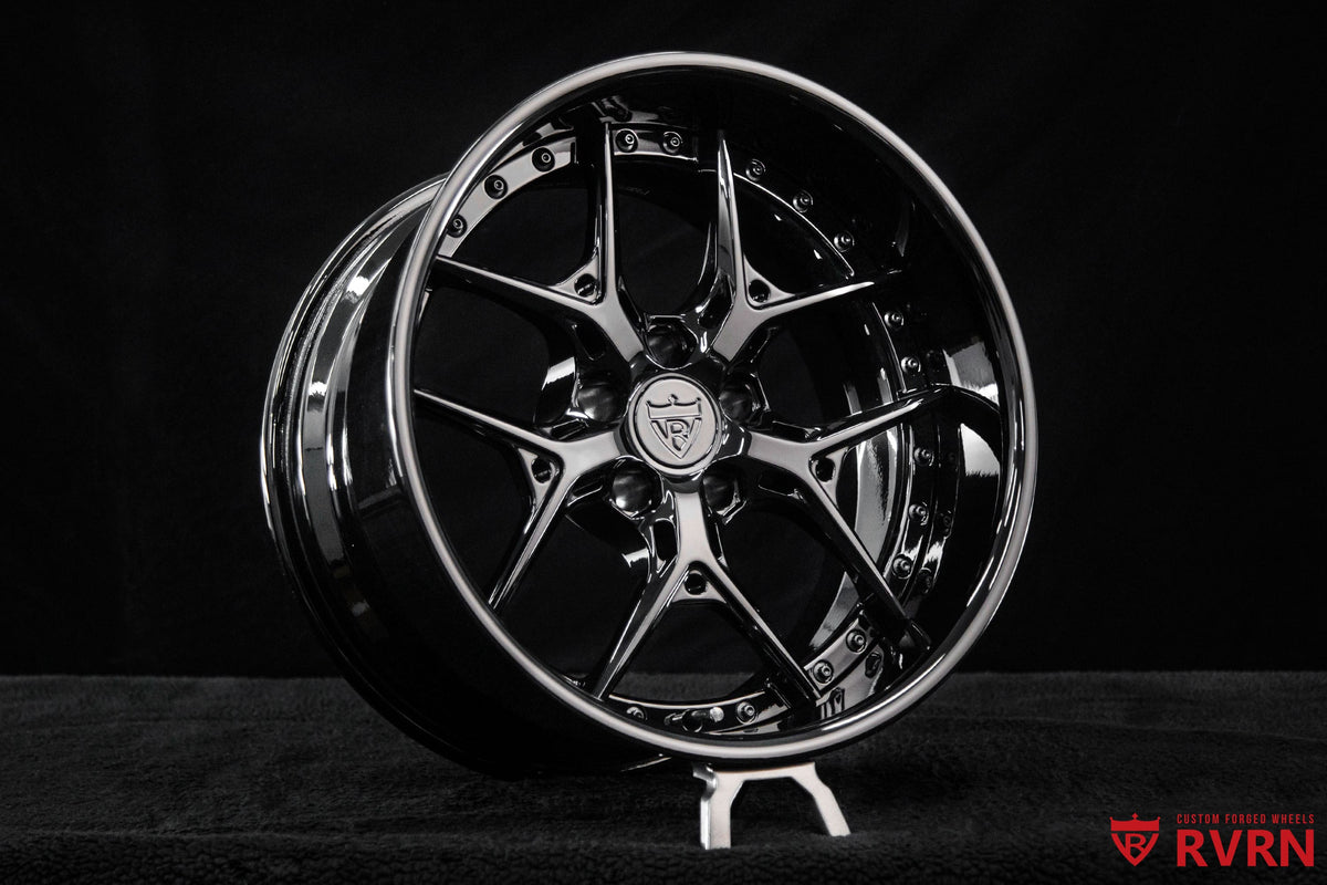 RVRN Camaro forged wheel custom build featuring RV-DR08D gloss black 2-piece wheels designed for classic Chevy performance style