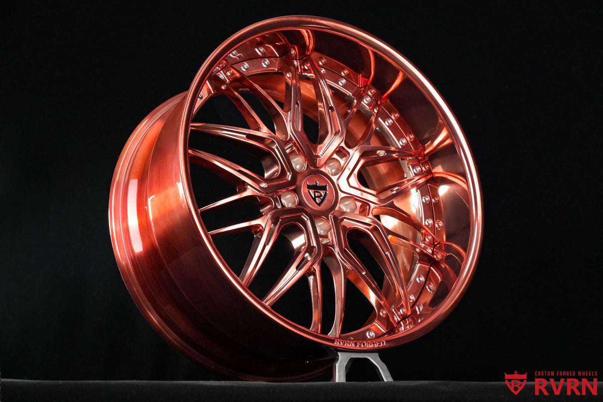 Design your own Chevy Impala SS forged wheels with the RVRN RV-T081 deep dish design, polished rose gold finish, 22x9 and 22x11 fitment