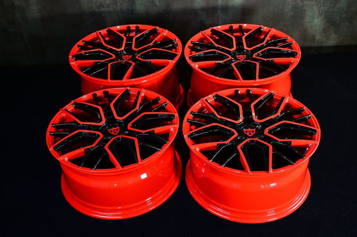 2001 Corvette C5 Coupe custom 1-piece monoblock forged wheels, RVRN RV-MS808, Gloss Black and RVRN Red, 17x8.5 +45MM / 18x9.5 +50MM