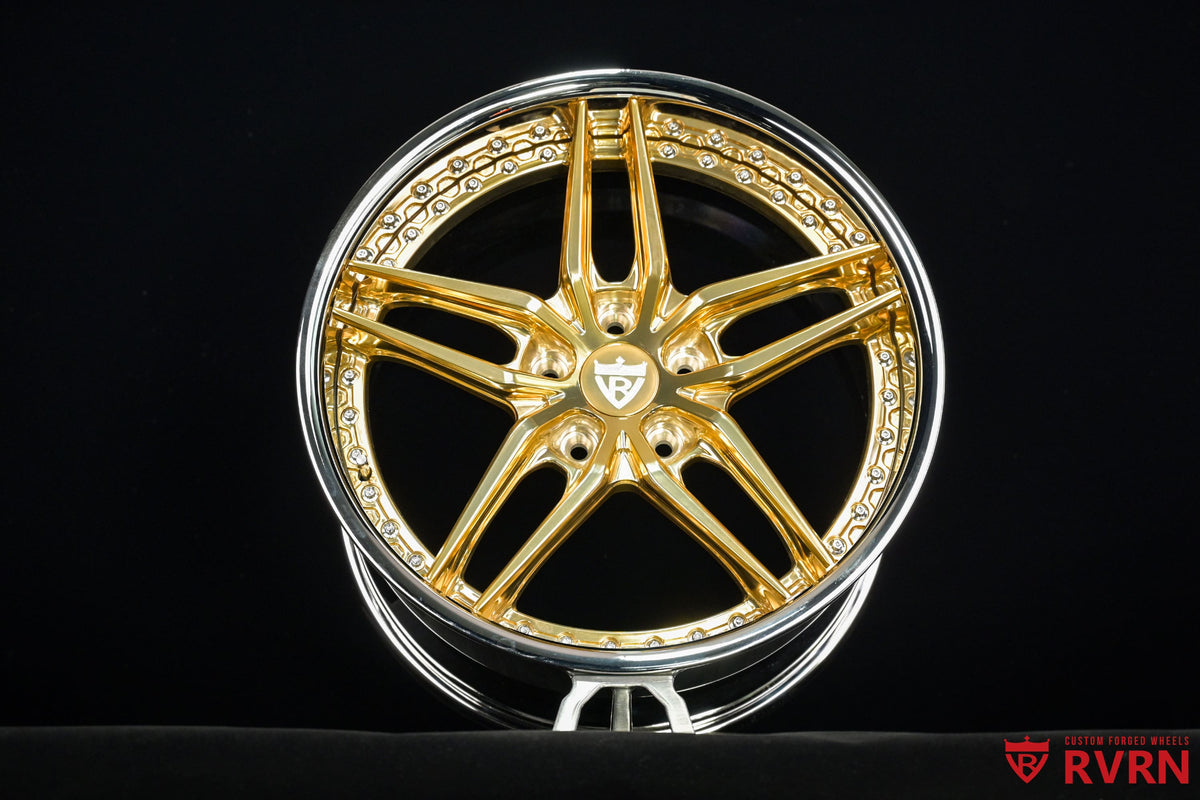 2003 Corvette C5 Z06 Polished Frozen Gold & Chrome Wheels : RV-DP03 custom forged wheel from RVRN Wheels
