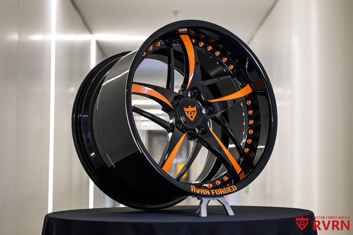 2006 Corvette C6 Z06 Lamborghini Orange & Black Wheels : RV-DC36D custom forged wheels by RVRN Wheels