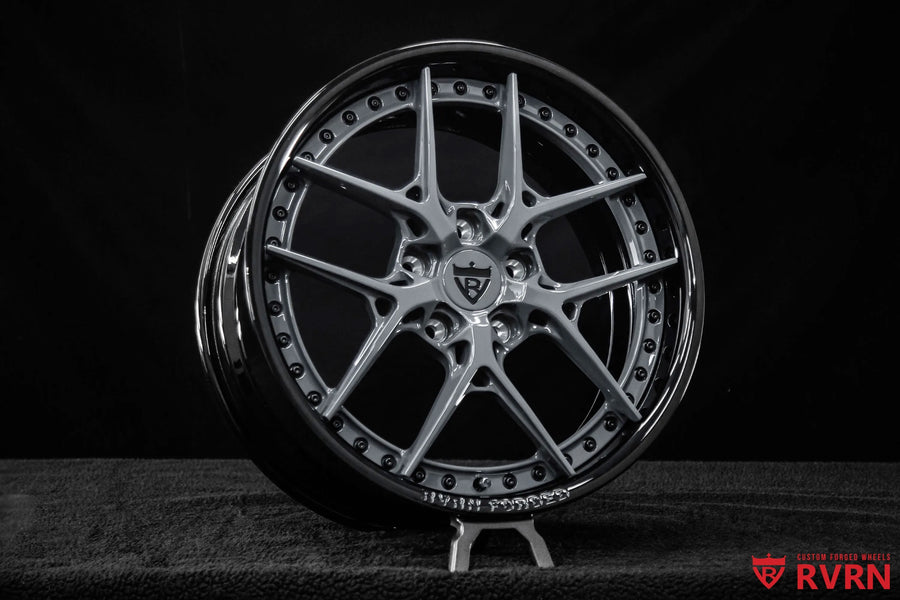2007 Corvette C6 Base Model Gloss Black & Gunmetal Y-Spoke Forged Wheels: RV-DR08D