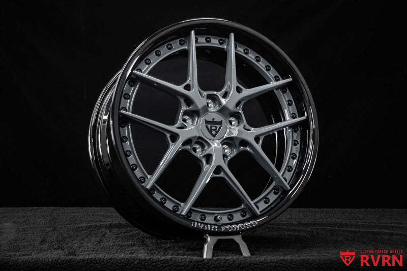 2007 Corvette C6 Base Model Gloss Black & Gunmetal Y-Spoke Forged Wheels: RV-DR08D