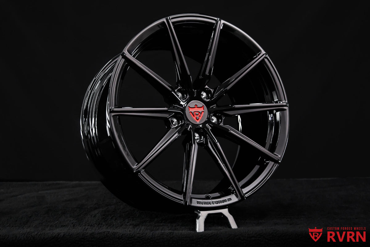 Design your own Corvette C6 wheels with RVRN RV-MJ02 custom forged wheels in gloss black, 18x9.5 front and 19x12 rear