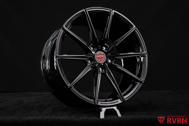 Design your own Corvette C6 wheels with RVRN RV-MJ02 custom forged wheels in gloss black, 18x9.5 front and 19x12 rear