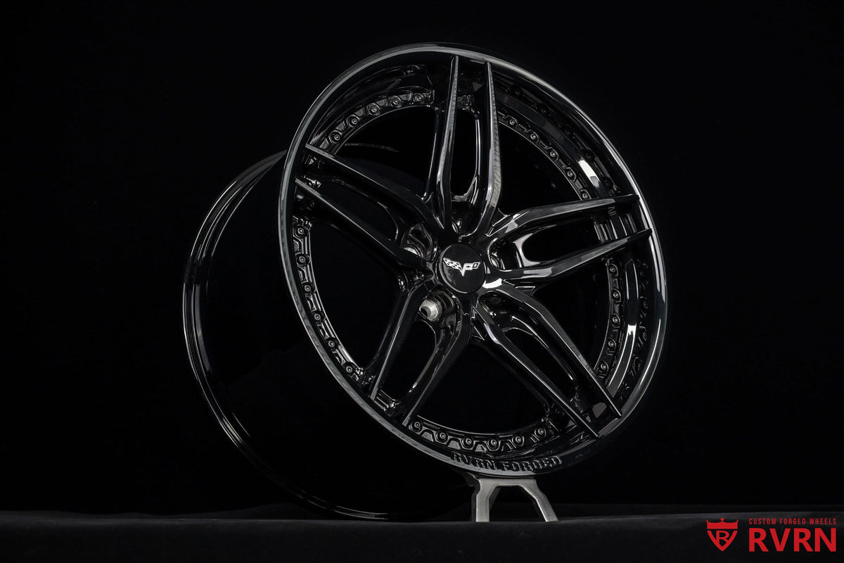 2008 C6 Corvette Gloss Black Wheels: RV-DP03 by RVRN showcasing custom forged design.