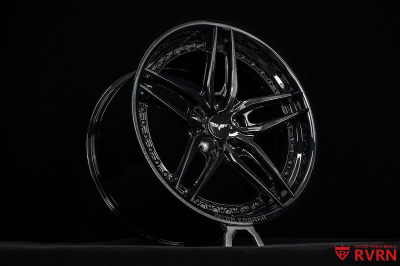 2008 C6 Corvette Gloss Black Wheels: RV-DP03 by RVRN showcasing custom forged design.