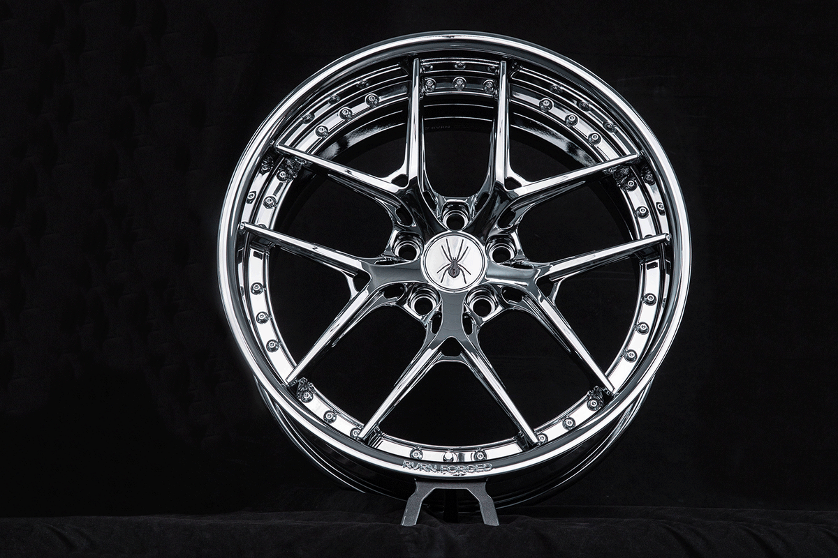 RV-DR08D deep dish chrome forged wheel for a 2012 Chevy Camaro SS with visible rim rivets, studio view