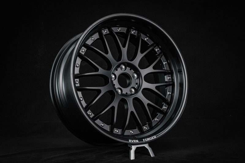 2012 Ferrari 458 Italia on RVRN RV-DC56 2-piece forged deep lip wheels in matte black, 20x9 front and 20x12 rear fitment