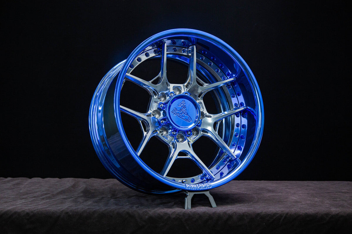 2012 Ford F250 Custom 8 Lug Polished Aluminum & Blue Chrome Forged Wheels: RV-DR08D