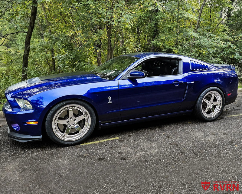 2014 Ford Shelby GT500 on RVRN RV-DF15 2-piece forged wheels in chrome, side view.