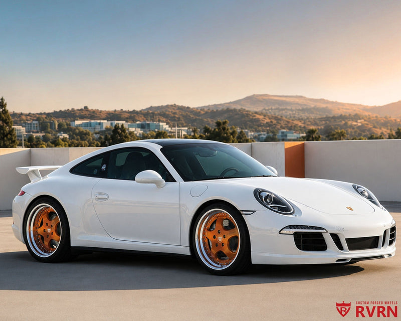 2014 Porsche 911 Carrera 4S on RVRN RV-DP04 2-piece deep dish custom forged wheels in Transparent Bronze Spoke with Brushed Barrel and Polished Lip.
