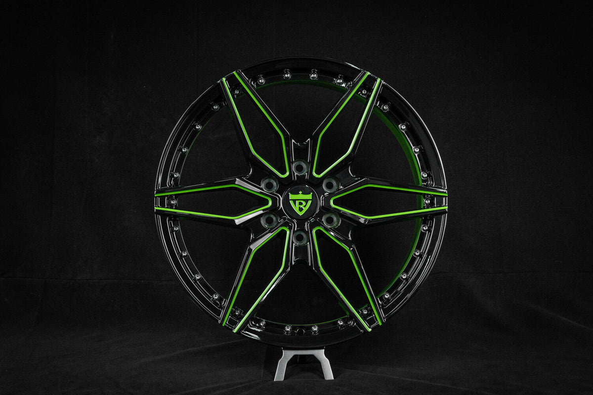 2015 Ford F150 Custom 6Lug Gloss Black & Neon Green Forged Wheels: RV-MF151
