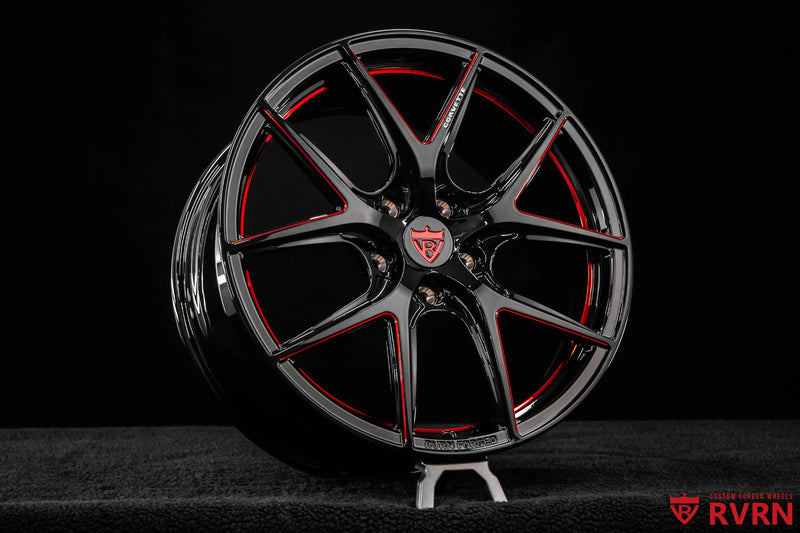 2016 Corvette Stingray C7 Z51 Gloss Black & Polished Red Y-Spoke Forged Wheels: RV-MC61