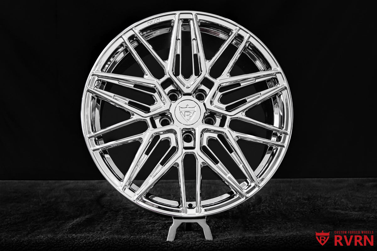 Design your own Cadillac forged wheels with RVRN RV-MS808 custom chrome wheel build.