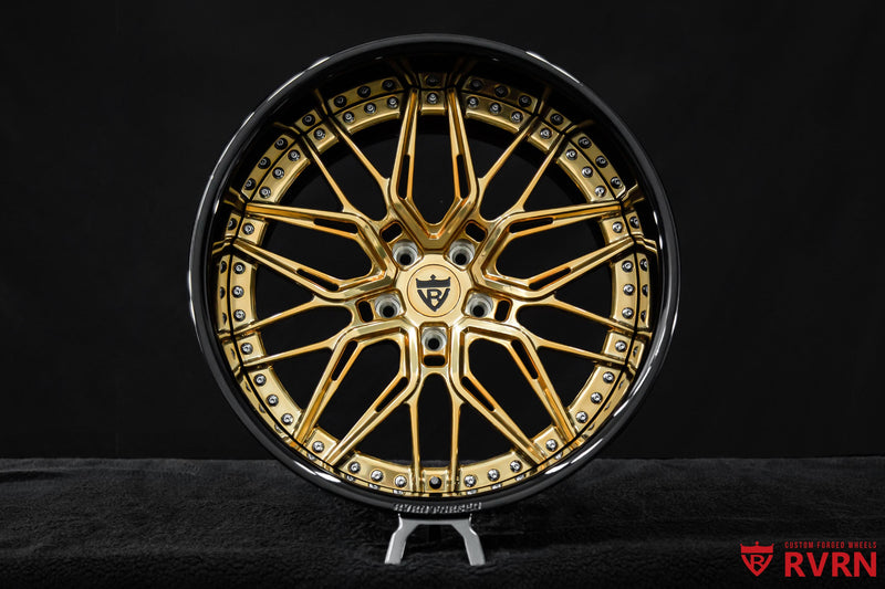 2017 Chevy Camaro ZL1 Gloss Black & Polished Frozen Gold Wheels: RV-T081