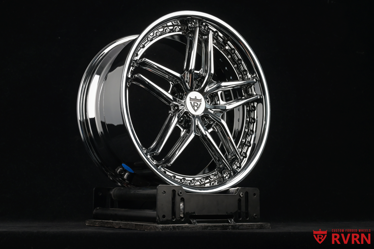 2017 Corvette C7 Stingray custom 1-piece monoblock forged wheels, RVRN RV-DP03, Chrome, 18x8.5 +40MM / 19x10 +60MM