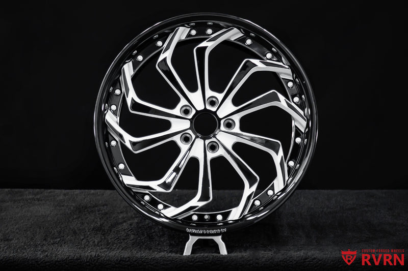Final view of 2017 Corvette C7 Z06 on RVRN RV-DC01 custom 2-piece forged wheels, featuring Pearl White directional spokes, Gloss Black barrel and deep dish profile
