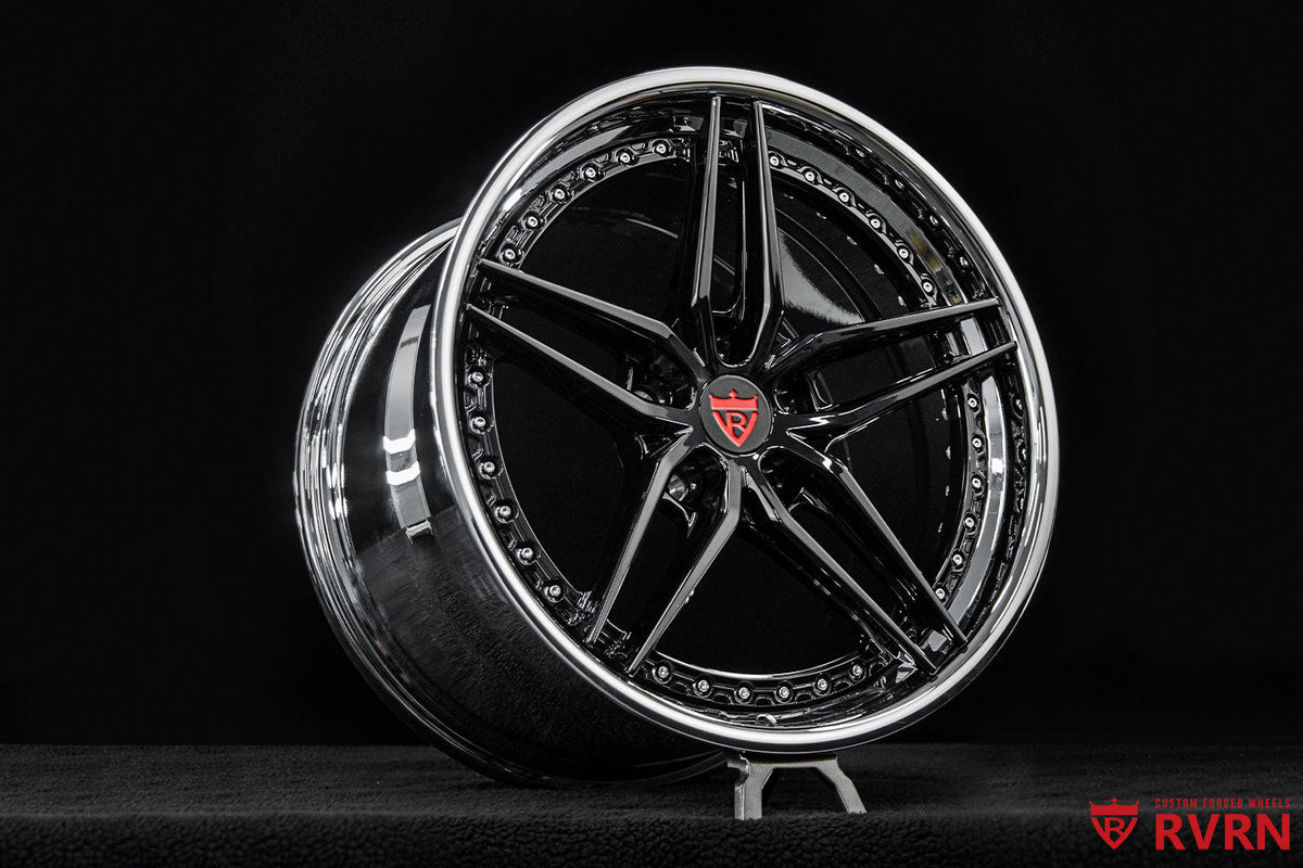 2017 Corvette Grand Sport Chrome & Black Concave Step Lip Wheels: RV-DP03 showcasing RVRN Wheels with unique design.