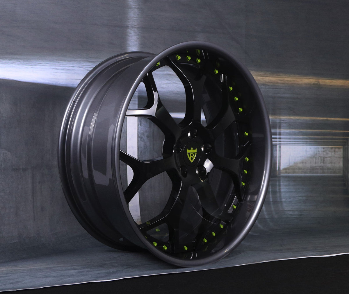 2018 Chrysler 300S on RVRN RV-DR300 forged wheels in Glossy Black and Gunmetal with Apple Green Hardware (photo 01)