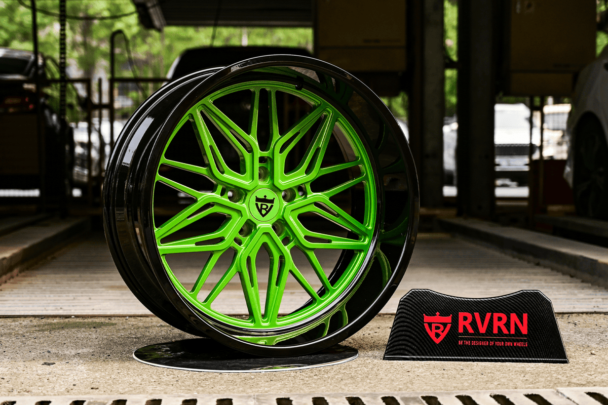 2019 Jeep Wrangler Custom Deep Dish Gloss Black & Green Forged Wheels: RV-T081